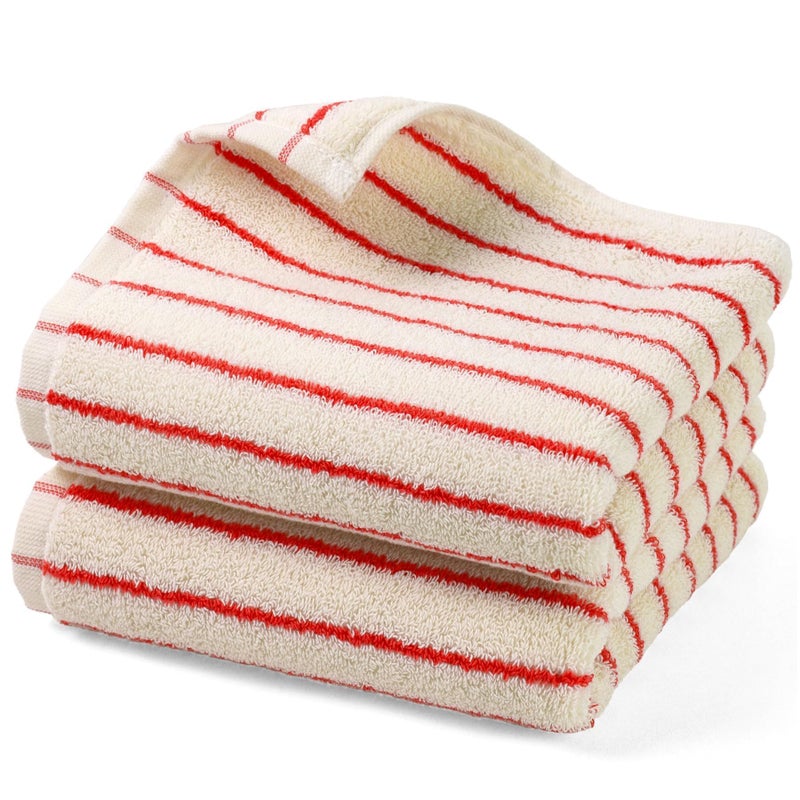 Jacquotha Striped Hand Towels Set of 2, Vintage Bathroom & Kitchen Decor, Guest Use, Soft Gentle for Adults Kids, Natural Cotton, 14â€ x 29â€, Coral Red - Image 1