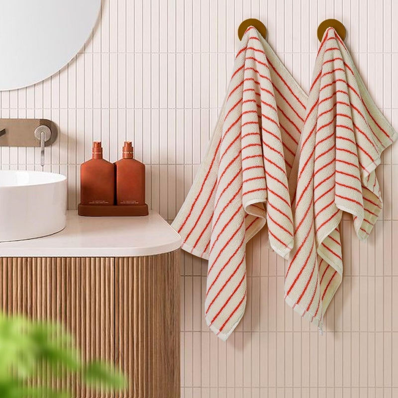 Jacquotha Striped Hand Towels Set of 2, Vintage Bathroom & Kitchen Decor, Guest Use, Soft Gentle for Adults Kids, Natural Cotton, 14â€ x 29â€, Coral Red - Image 3