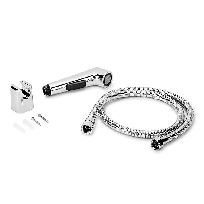 Orvos Health Faucet, Modern Squeeze Button, ABS Outer Body with Brass pin, with 1 to 1.2 Meter extendable SS 304 Shower Hose and wall Hook, Jet Spray for high end Luxury Toilets - Image 2