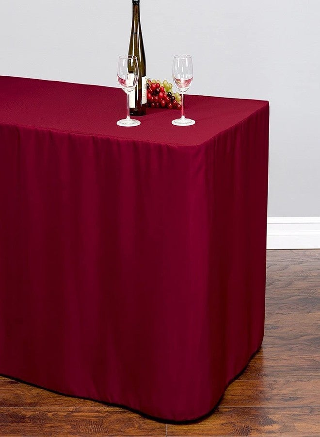 LTC LINENS LinenTablecloth 4 ft. Fitted Polyester Tablecloth Burgundy - Image 2