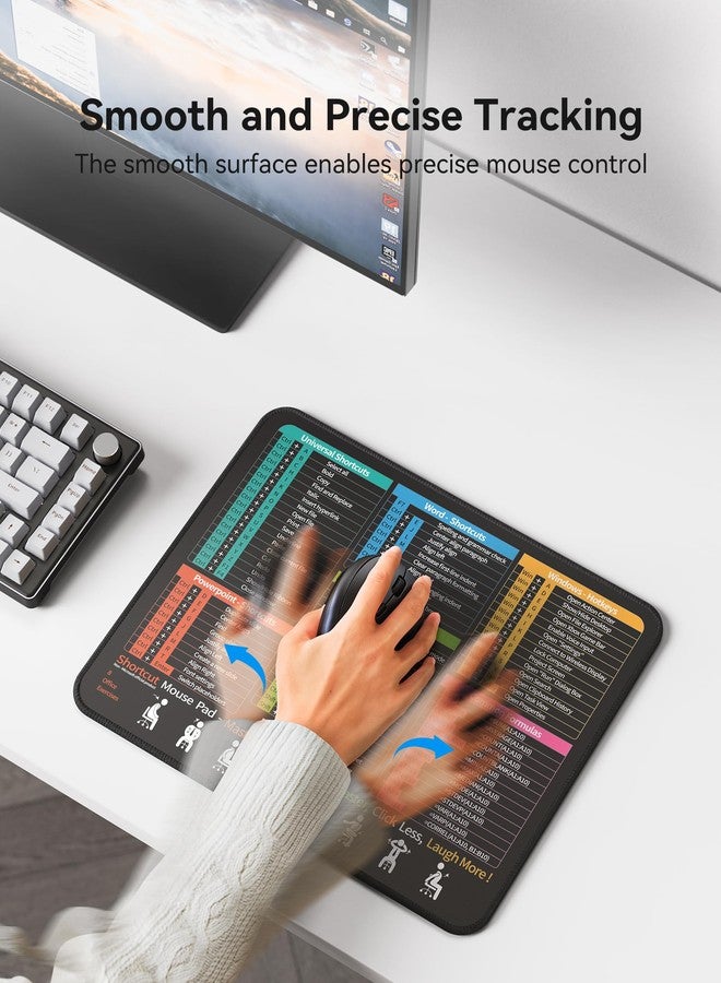 TECKNET Excel Cheat Sheet Desk Pad, Mouse Pad for Excel Word PowerPoint Windows Shortcuts-11.6x9.8 Inch, Non-Slip Waterproof Office Desk Mat, Portable, Durable, Clear Printing, Black - Image 2