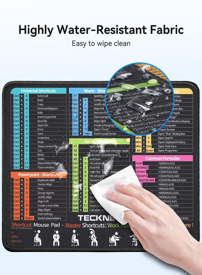 TECKNET Excel Cheat Sheet Desk Pad, Mouse Pad for Excel Word PowerPoint Windows Shortcuts-11.6x9.8 Inch, Non-Slip Waterproof Office Desk Mat, Portable, Durable, Clear Printing, Black - Image 3