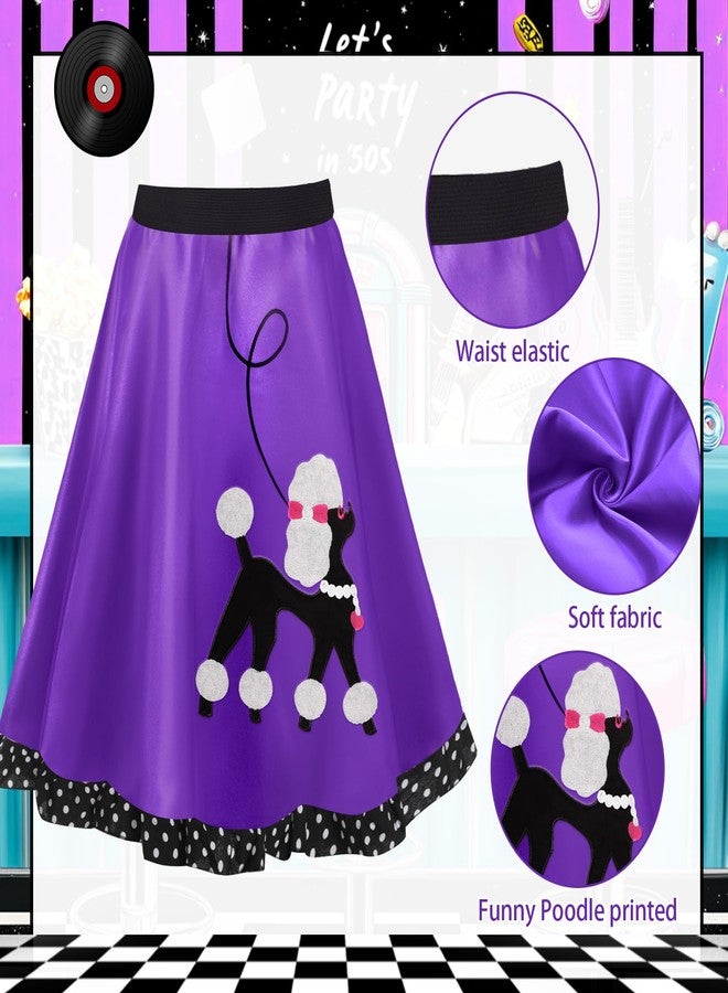 Vinsatin 8 Pcs 50s Poodle Skirt Costume Girls Kids Sock Hop Outfit 1950s Costume Accessories Birthday Halloween Cosplay(Purple,10-12 Years) - Image 3