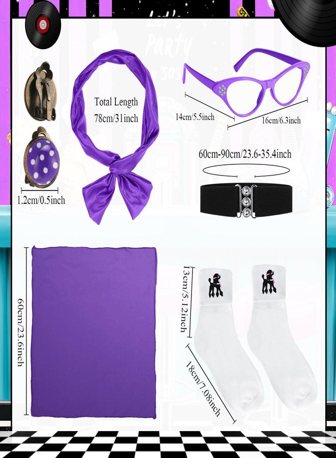 Vinsatin 8 Pcs 50s Poodle Skirt Costume Girls Kids Sock Hop Outfit 1950s Costume Accessories Birthday Halloween Cosplay(Purple,10-12 Years) - Image 4