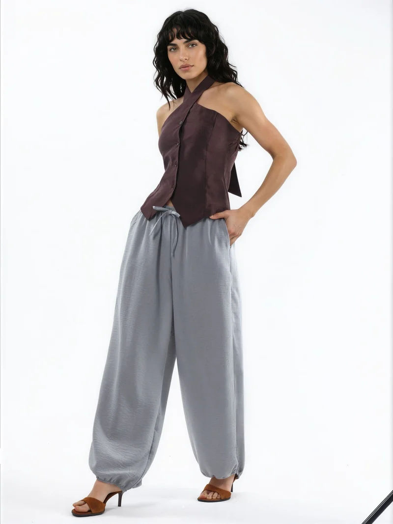 بوسيم BUSEM Wide-Leg Woven Trousers with Drawstring Waist