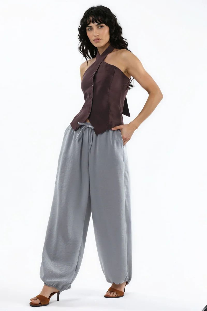 بوسيم BUSEM Wide-Leg Woven Trousers with Drawstring Waist