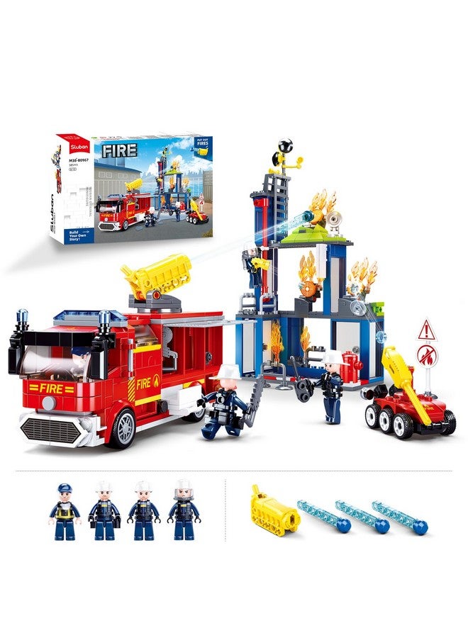Sluban City Fire Training Set, Fire Rescue Building Set with 4 Fireman Minifigures & Fire Truck, Compatible with Lego City Fire Station Set, Building Toys Gifts for Boys Aged 6-12, 585 PCS - Image 1