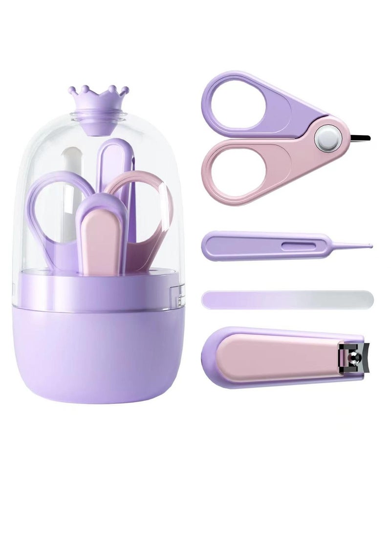 SYOSI Baby Nail Kit 4-in-1 Baby Nail Care Set Kit with Transparent Box and Crown Decoration Nail Clippers Scissor Nail File Tweezers - Idear Baby Gift for Newborn Infant Toddler and Kids Purple - Image 1