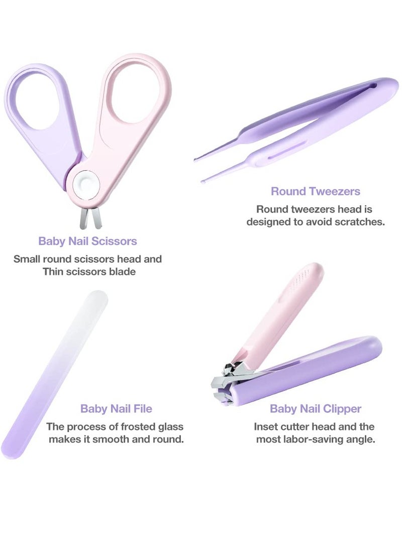 SYOSI Baby Nail Kit 4-in-1 Baby Nail Care Set Kit with Transparent Box and Crown Decoration Nail Clippers Scissor Nail File Tweezers - Idear Baby Gift for Newborn Infant Toddler and Kids Purple - Image 2