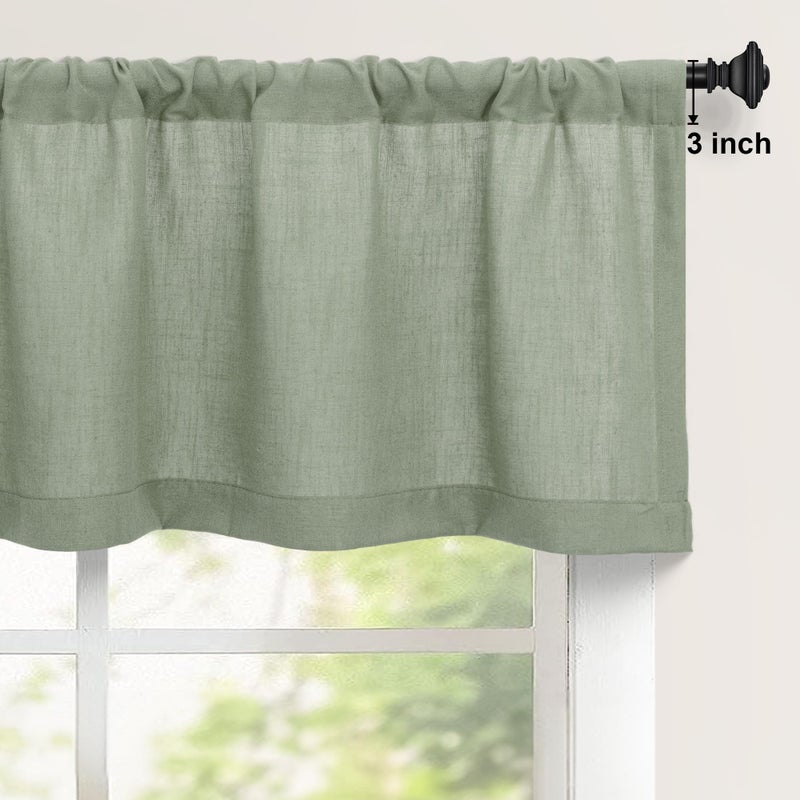 DANCURTON Sage Green Valance for Windows Kitchen Living Room Valance Rod Pocket Boho Farmhouse Country Rustic Bathroom Small Window Treatment Semi Sheer Linen Curtain Valance for Bedroom Light Sage - Image 2