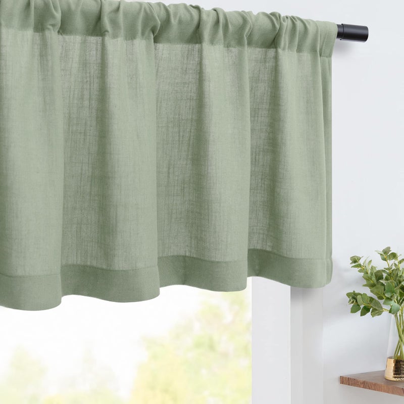 DANCURTON Sage Green Valance for Windows Kitchen Living Room Valance Rod Pocket Boho Farmhouse Country Rustic Bathroom Small Window Treatment Semi Sheer Linen Curtain Valance for Bedroom Light Sage - Image 4
