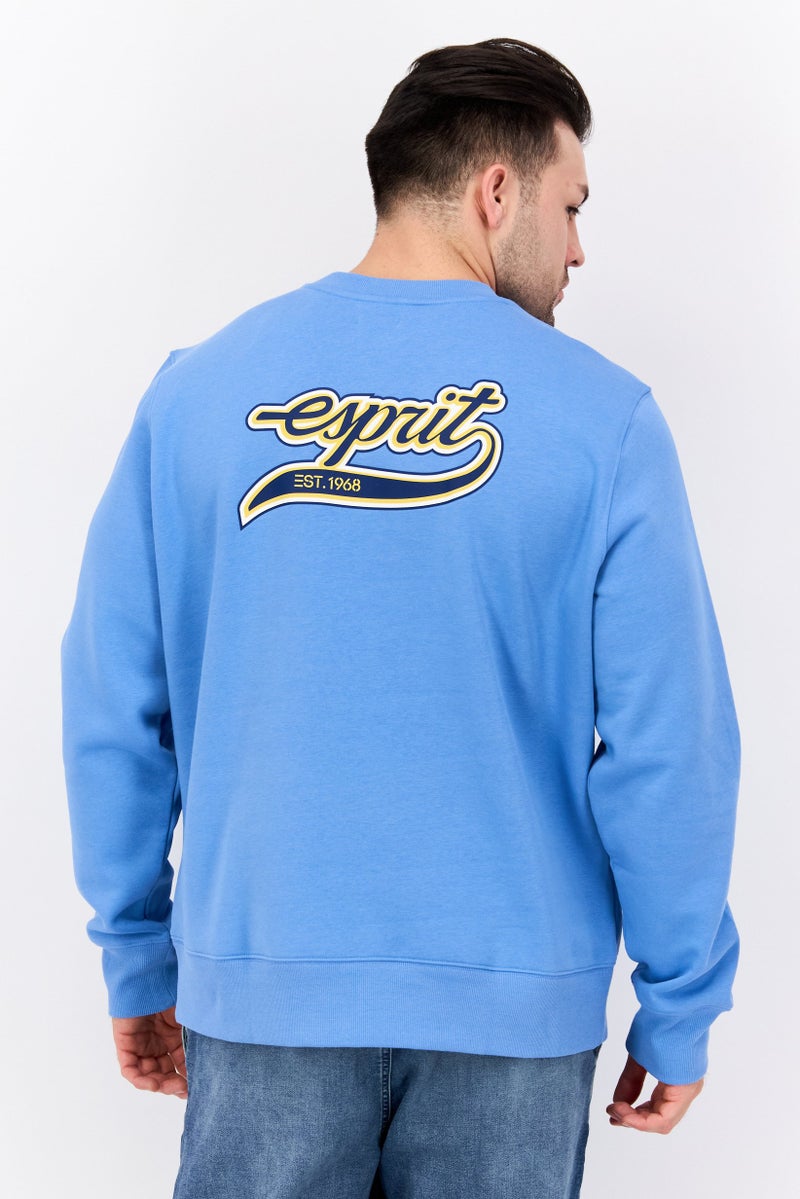 ESPRIT Men Crew Neck Brand Logo Long Sleeves Sweatshirt, Blue - Image 3