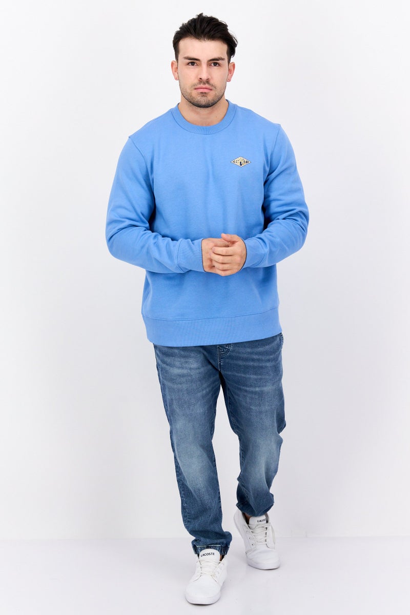 ESPRIT Men Crew Neck Brand Logo Long Sleeves Sweatshirt, Blue - Image 4