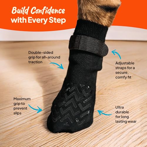 Steady Paws Anti-Slip Socks for Dogs - Breathable & Washable Non Slip Grippy Socks, Rubberized Paw & Adjustable Strap, Secure Fit to Prevent Slipping, Paw Protection for Senior Dogs, 4 Pack (Size XXL) - Image 3