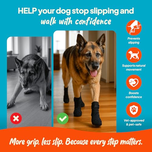 Steady Paws Anti-Slip Socks for Dogs - Breathable & Washable Non Slip Grippy Socks, Rubberized Paw & Adjustable Strap, Secure Fit to Prevent Slipping, Paw Protection for Senior Dogs, 4 Pack (Size XXL) - Image 2
