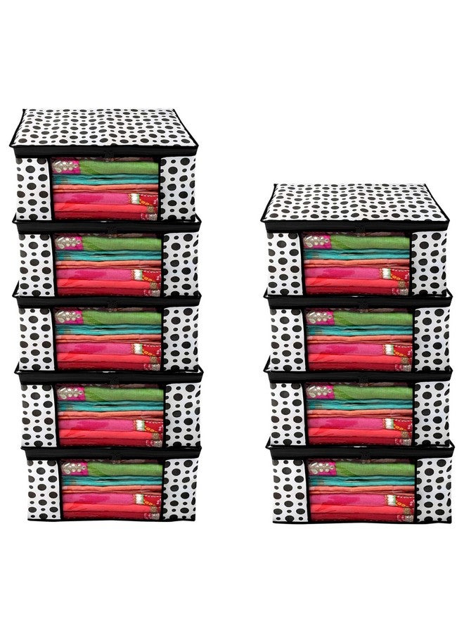 Kuber Industries Pack of 9 Polka Dot Saree Cover | Clothes Organizer For Wardrobe | Storage Organizer For Saree- Suit-Shirt-Lehanga | Saree Cover With Zip | Black & White - Image 1