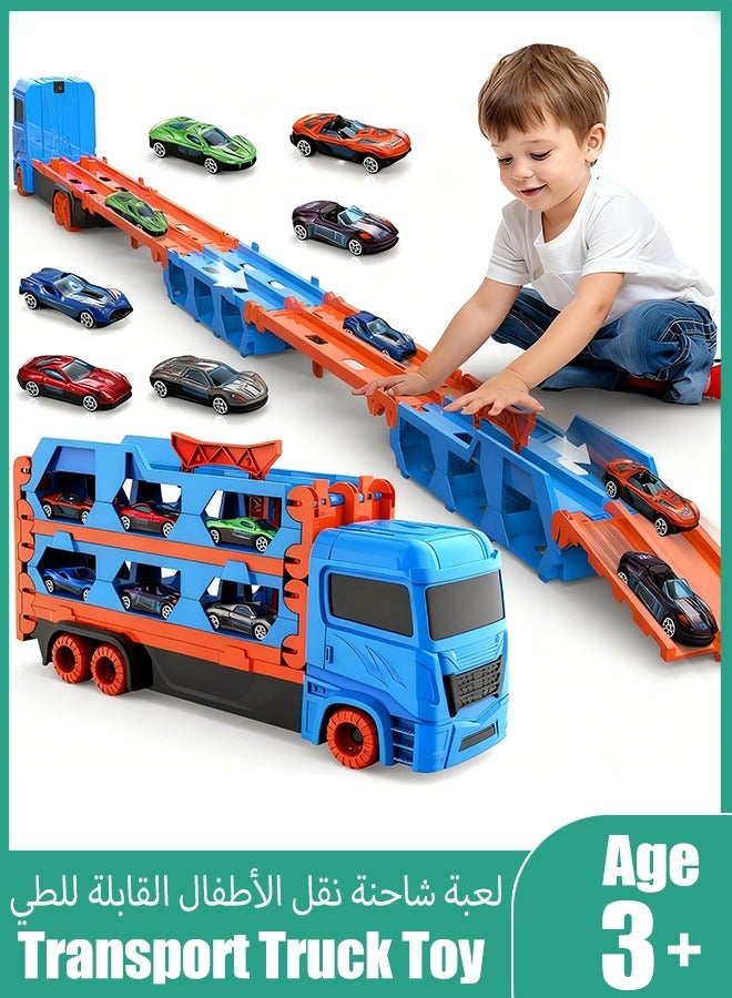 Kids Truck Car Toys,Dinosaur Truck Toddler Toys ,Child Dinosaur Devours Rail Car, Foldable Car Race Track with 8 Metal Cars, Dinosaur Swallowing car, Ejection Slide Track Storage Alloy Car,Foldable Children's Educational Toy Car, Toddler Car Toys Set for 3+Years Old Kids Boys Girls - Image 1