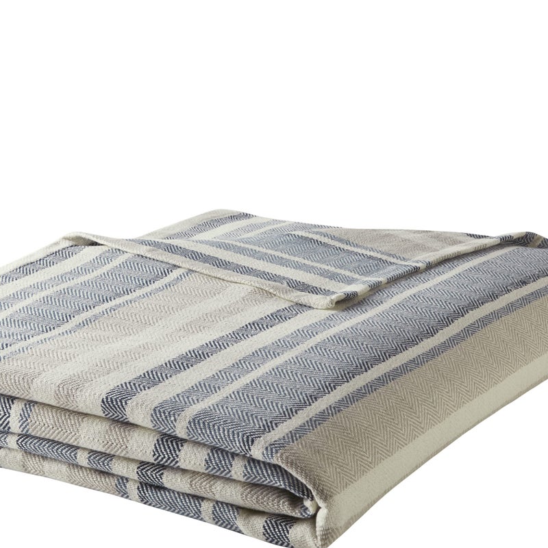 Eddie Bauer - Twin Size Blanket, 100% Soft Cotton Bed Blanket for Year Round Comfort, Throw Blanket for Couch or Bed (Herringbone Blue Stripe) - Image 3