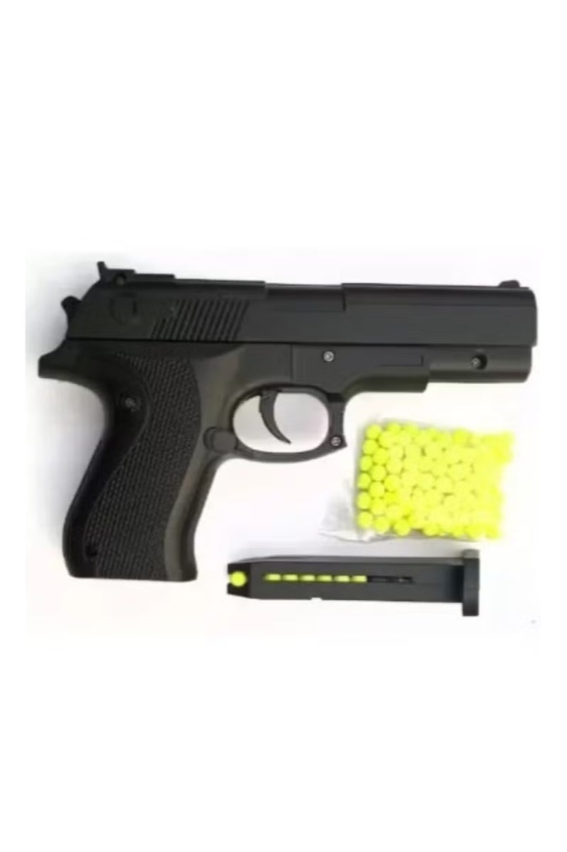 مسدس يدوي بدون حقيبة - لعبة مسدس للأطفال مع 7-10 قطع من الرصاص البلاستيكي باللون الأسود