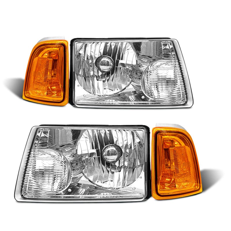 AXLAHA for 20012011 Ford Ranger Headlights Assembly Compatible with 2001 2002 2003 2004 2005 2006 2007 2008 2009 2010 2011 Ranger Chrome Housing Amber Reflector Replacement Driver Passenger Side