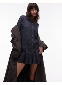 TOPSHOP Long Sleeve Pleat Shirt Dress  - Image 1