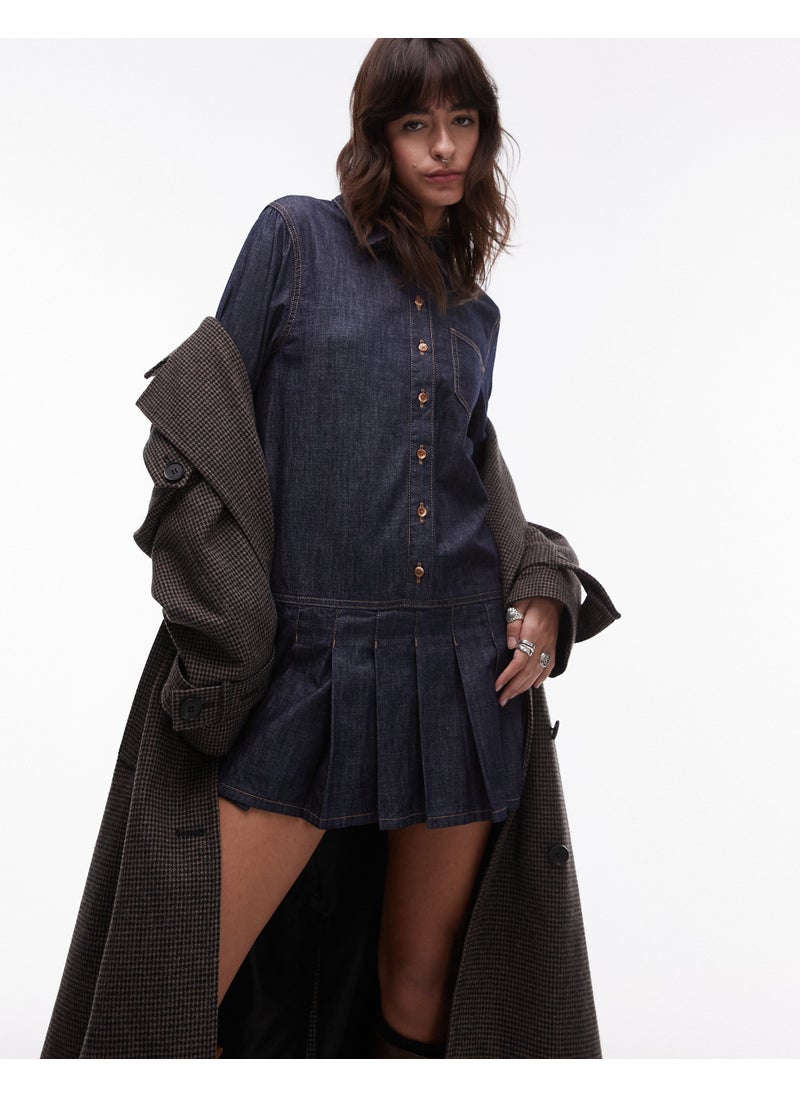 TOPSHOP - Long Sleeve Pleat Shirt Dress - Image 1