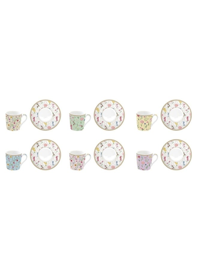 Easy Life 6-Piece Meadow Flowers Cup and Saucer Set Multicolor 100ml - Image 2