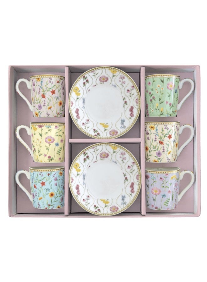 Easy Life 6-Piece Meadow Flowers Cup and Saucer Set Multicolor 100ml - Image 1