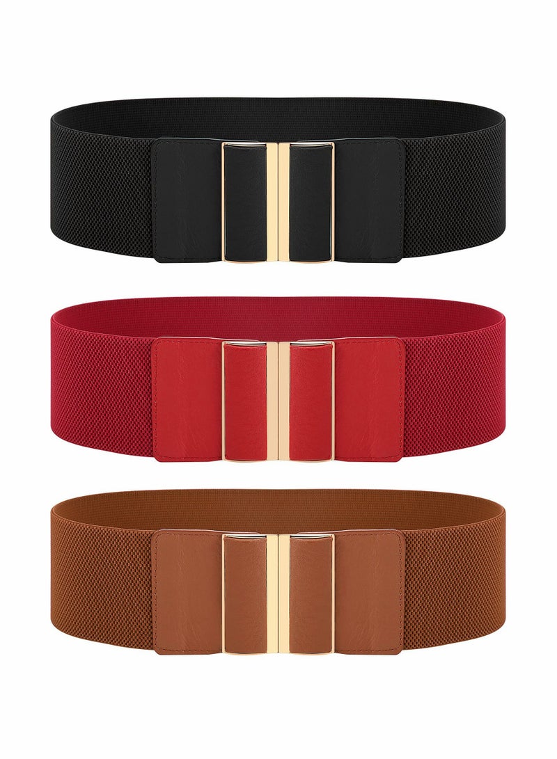 أحزمة جلدية مرنة أنيقة عتيقة للنساء مجموعة 3 قطع للجينز والفساتين والسراويل حزام خصر عريض مرن للملابس المسائية لتشكيل المنحنيات - Image 1