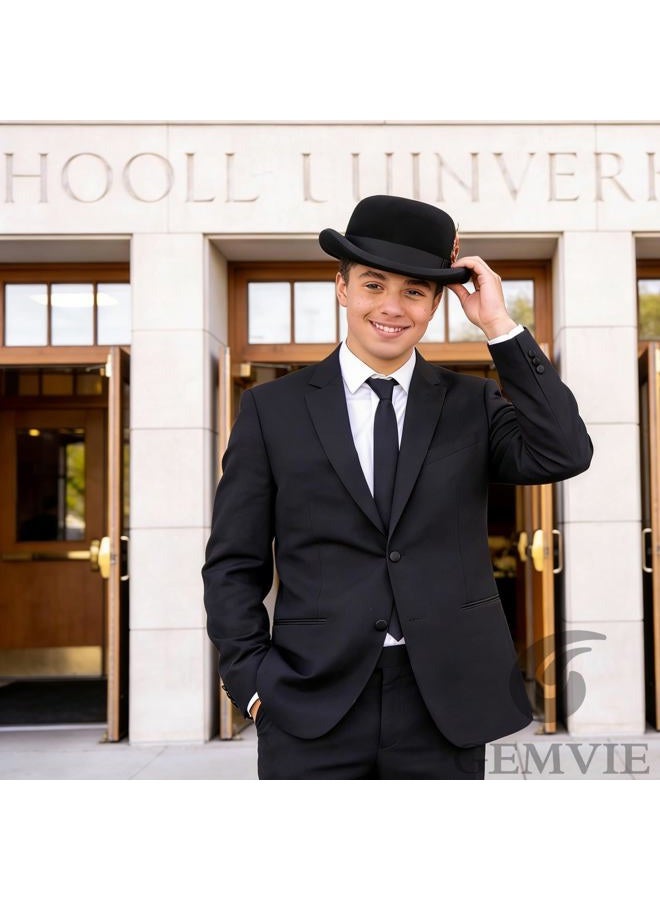 GEMVIE Men's Bowler Derby Hat Wool with Feather in Black L - Image 3