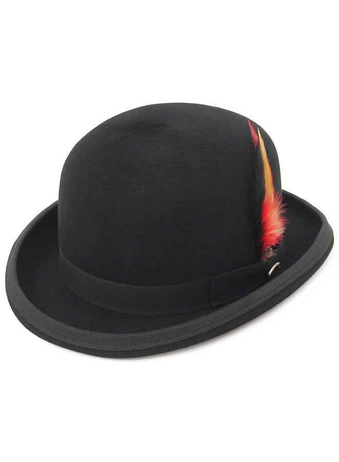 GEMVIE Men's Bowler Derby Hat Wool with Feather in Black L - Image 1