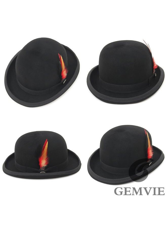 GEMVIE Men's Bowler Derby Hat Wool with Feather in Black L - Image 4