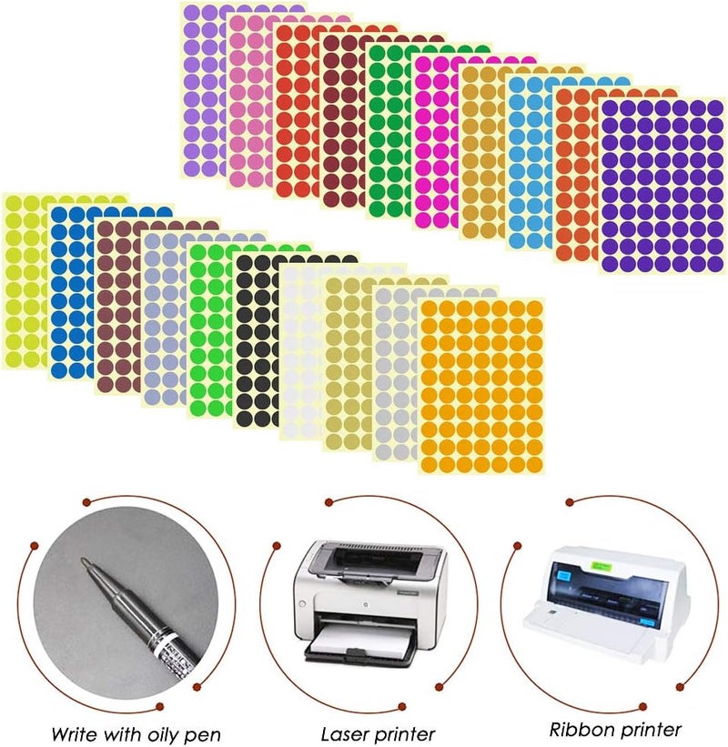 SourceTon 2800 Pcs 3/4 Round Coding Circle Dot Labels, 20 Colors Neon Color Coding Dots Round Stickers - Image 3
