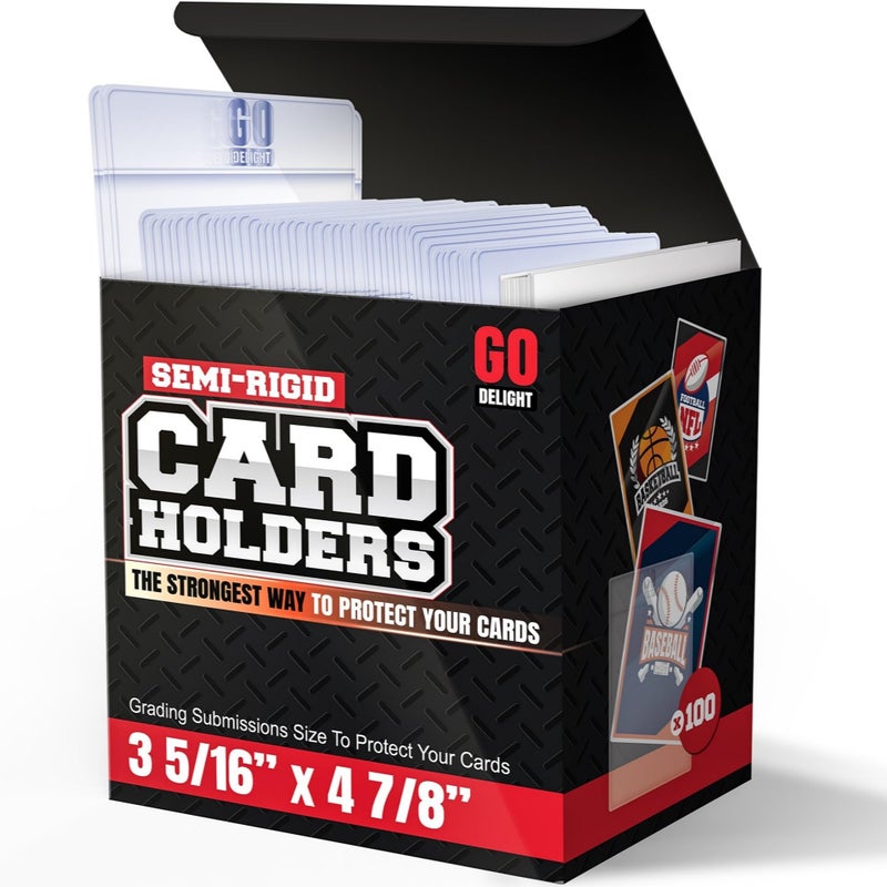 GO DELIGHT Semi Rigid Card Holders for PSA SGC BGS CSG Grading 200 Bundle Baseball Card Sleeves 100 Card Holders for Trading Cards 100 Soft Sleeves 3516 x 478 with 12 Lip - Image 2