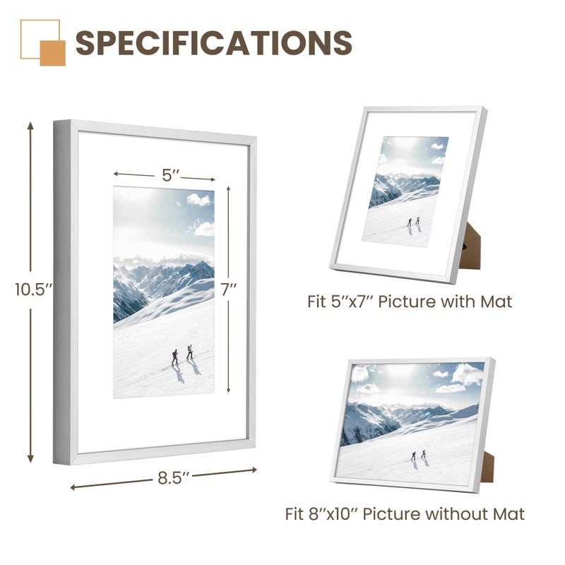 Heimlove Metal Picture Frame - ترقية إطارات صور الألومنيوم 5x7 مع حصيرة أو 8 × 10 بدون حصيرة للعرض العلوي وربط الجدار الجدار الجدار المتضمن - (Silver 1 Pack) - Image 1