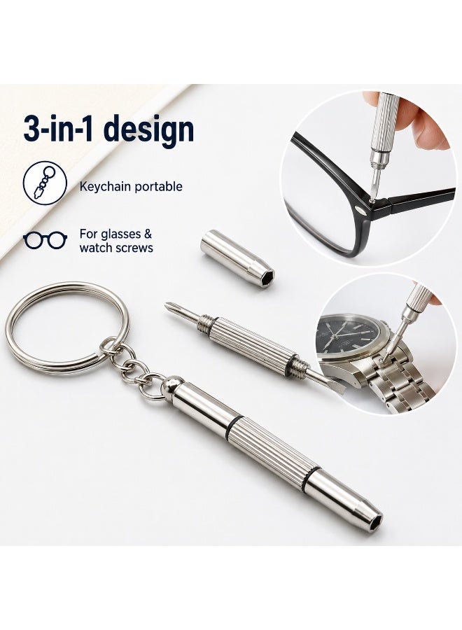 Mini Precision Keychain Screwdriver, Silver Double-Ended Phillips and Flathead Repair Tool with Ribbed Grip and Removable Cap for Eyeglasses and Watches - Image 2
