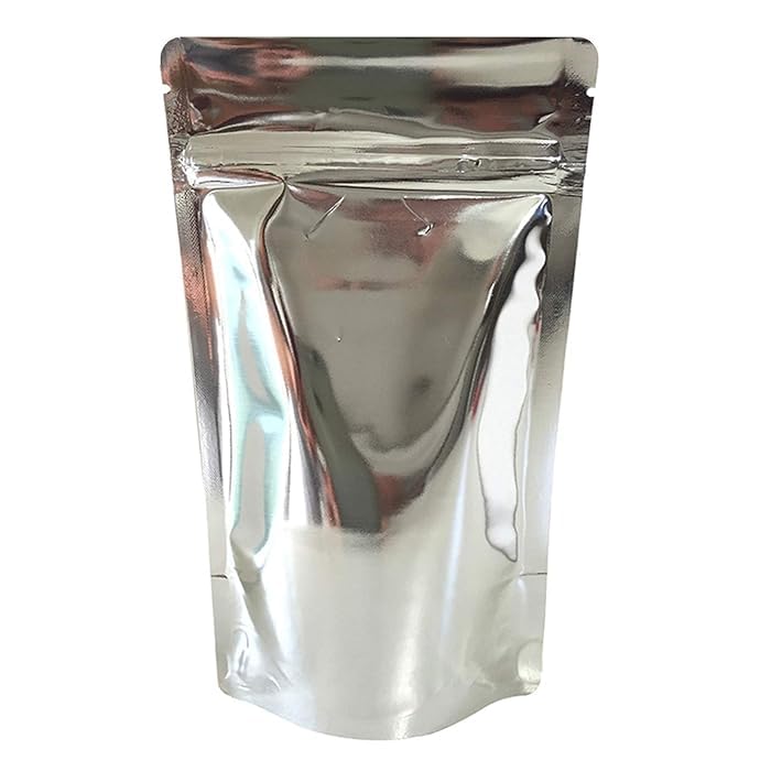 DEERA Silver Metallic Silver Ziplock Stand Up Pouch 100x170mm Pack of 50 - Image 1
