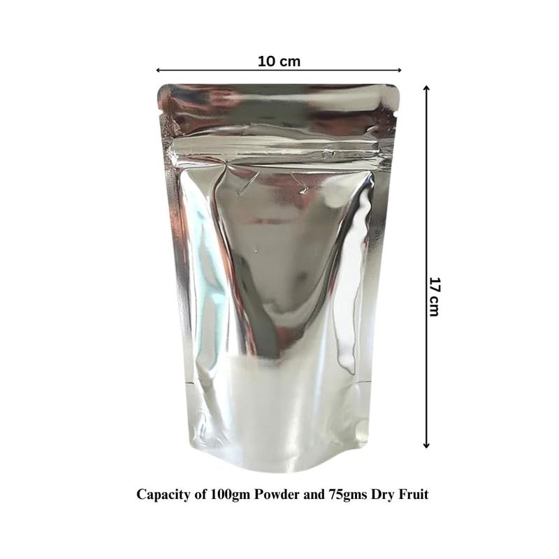 DEERA Silver Metallic Silver Ziplock Stand Up Pouch 100x170mm Pack of 50 - Image 2
