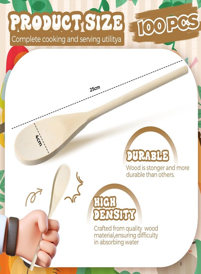 Maxcheck 100 Pcs 10 Inch Wooden Spoons - Oval Cooking & Serving Spoons for Kitchen, Baking, Stirring, Eating & Tasting - Image 2