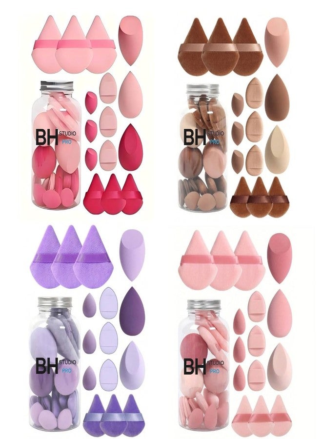 BH Studio Pro 15 pcs Makeup Sponge Blender Sponges for Liquid, Cream, and Powder, Make up sponges for foundation Powder Puff Face Triangle Face Makeup Puff Wet Dry Dual-Use - Multicoloured - Image 2