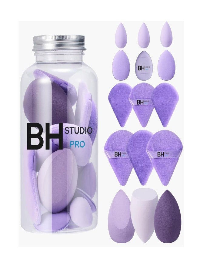 BH Studio Pro 15 pcs Makeup Sponge Blender Sponges for Liquid, Cream, and Powder, Make up sponges for foundation Powder Puff Face Triangle Face Makeup Puff Wet Dry Dual-Use - Multicoloured - Image 1