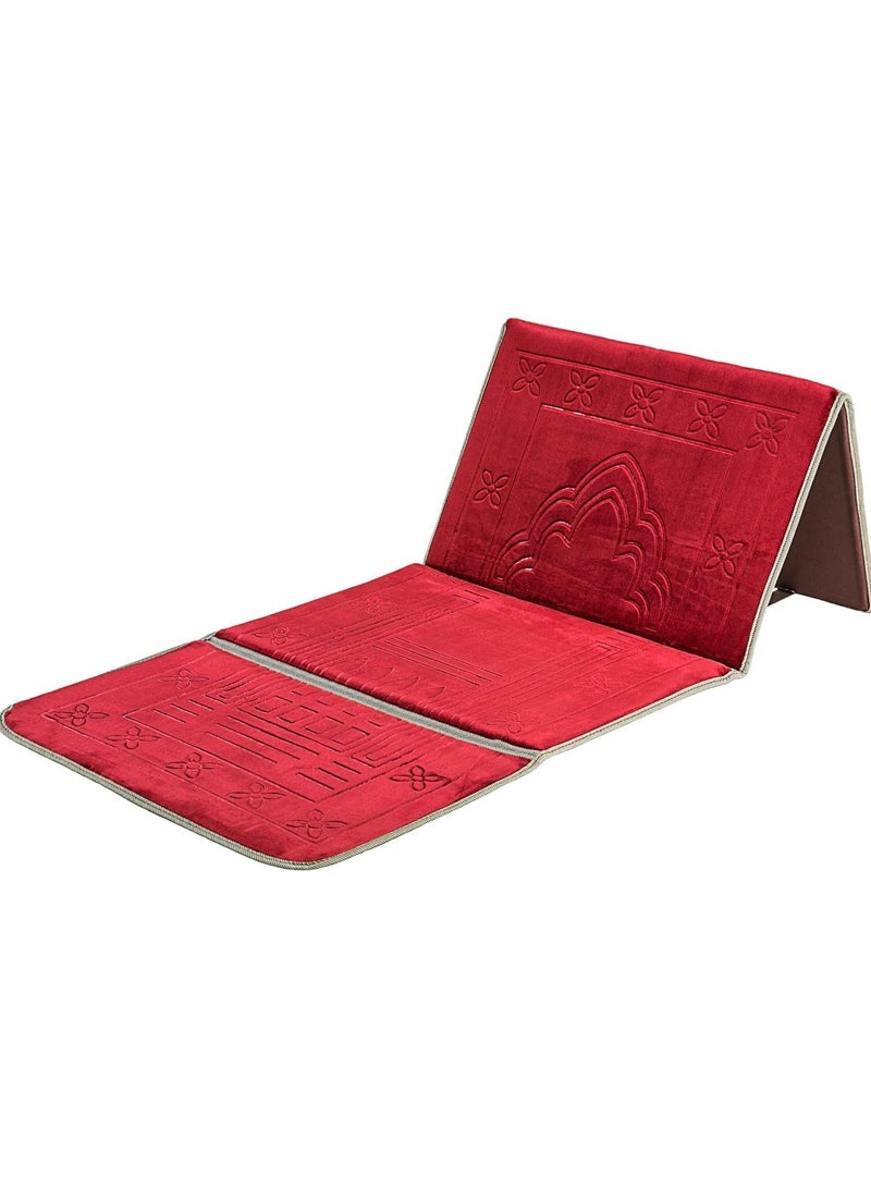REBENUO Muslim Prayer Rug - Back Support Islamic Prayer Rug - Thick Padded Islam Janamaz for Women and Men - Soft Foldable Carpet Rug for Travel - Red.Prayer Rug with Rest  - Image 1