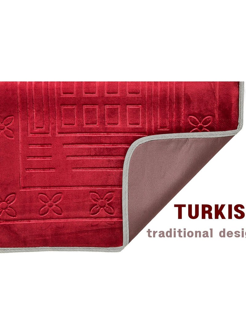 REBENUO Muslim Prayer Rug - Back Support Islamic Prayer Rug - Thick Padded Islam Janamaz for Women and Men - Soft Foldable Carpet Rug for Travel - Red.Prayer Rug with Rest  - Image 4