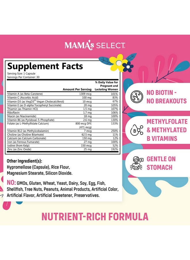 Mama's Select Prenatal Vitamins for Women - Allergen-Free, MTHFR Friendly, Methylated Folate & B Vitamins, Easy-to-Digest, Supports Fetal Development, Once Daily, Vegan, No Biotin - Image 2