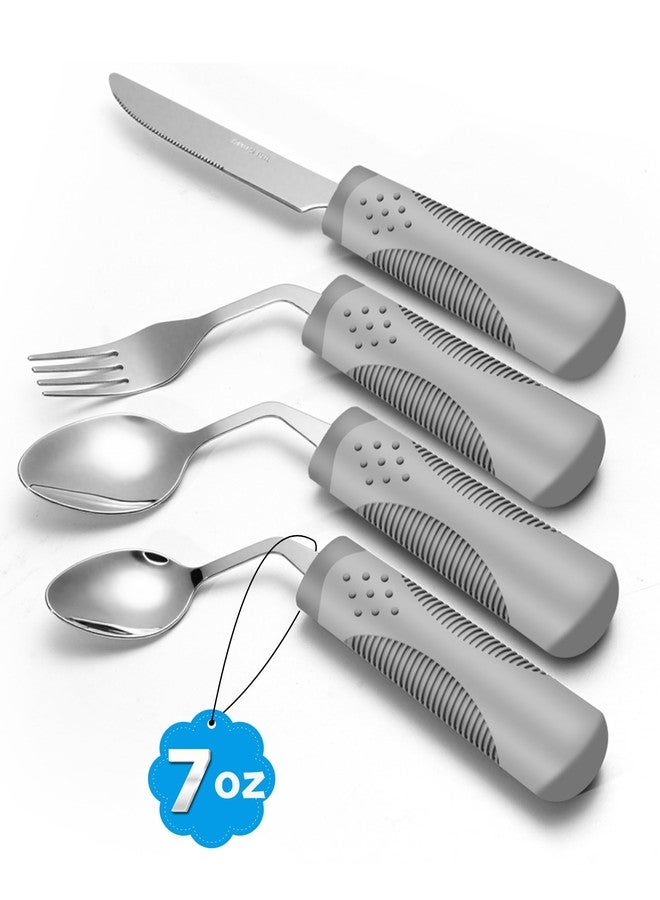 BaseSmall Adaptive Utensils (4-Piece Kitchen Set) Weighted 7 oz - 42° Angled Utensils for Parkinson's Patients, Hand Tremors, Arthritis & Elderly - Eating Utensils for Elderly (Right Handed) - Image 1