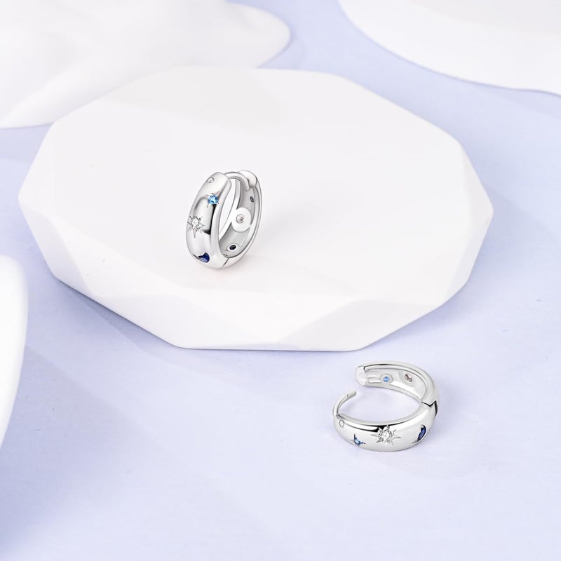 NARMO 925 Sterling Silver Hoop Earrings for Women Sun Moon and Star Hoop Earrings Small Earrings - Image 2