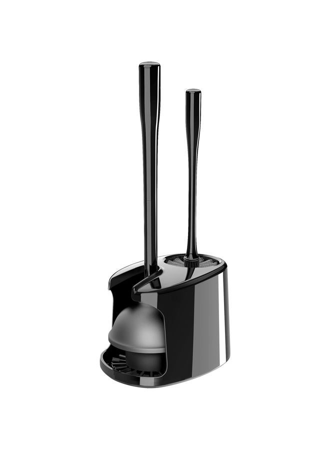 Mr Siga Toilet Plunger and Bowl Brush with Holder, Heavy Duty Toilet Brush and Plunger Set for Bathroom Cleaning, Black, 1 Set - Image 1
