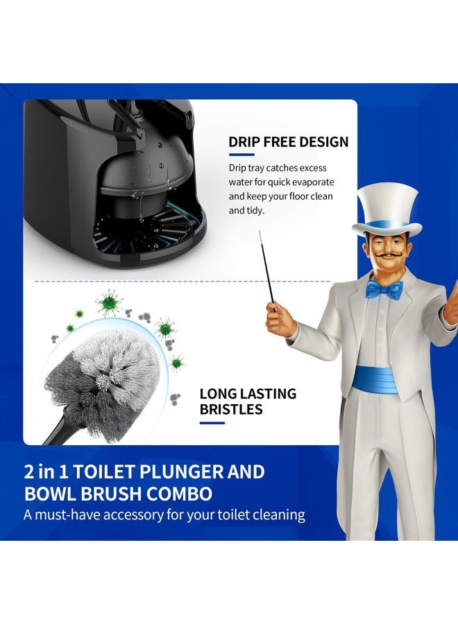 Mr Siga Toilet Plunger and Bowl Brush with Holder, Heavy Duty Toilet Brush and Plunger Set for Bathroom Cleaning, Black, 1 Set - Image 2