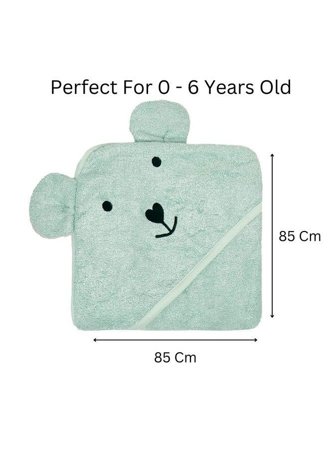 THEONI - Hooded Bamboo Towel ; Cotton Towel For Kids ; 400 Gms 85X85 Cm ; Pack Of 1Green Colour Newborninfants And Toddlersuitable For Baby Gifts (Mint Green Green) - Image 1