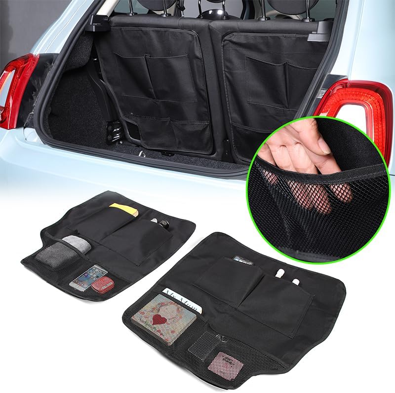 METYOUCAR Car Boot Organiser for Fiat 500 (2016-2025) - Multi-Pocket Foldable Storage Cargo Net (2PC/Black) - Image 2